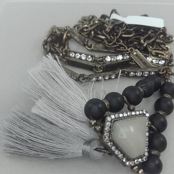 BaubleBar Long Layered Tassel Statement Necklace – Black Beads, Crystal Accents, - Picture 3 of 5